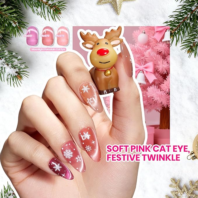 Beetles Stellar Sonata Cat Eye Gel Nail Polish Set - 36 Colors Christmas Gel Nail Kit Magnetic Red Green Purple Brown Burgundy Base Glossy Matte Top Coat Soak off UV Salon Nail Art Gift for Women