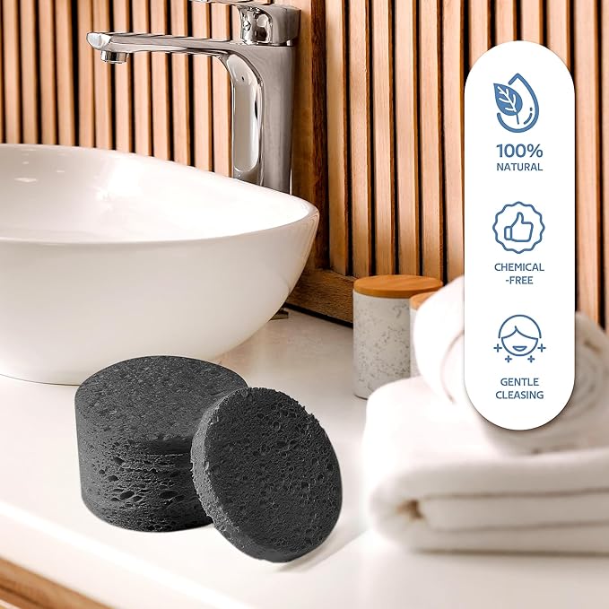 GAINWELL 50-Count Black Compressed Facial Sponges for Daily Facial Cleansing and Exfoliating, 100% Natural Cosmetic Spa Sponges for Makeup Remover, Reusable