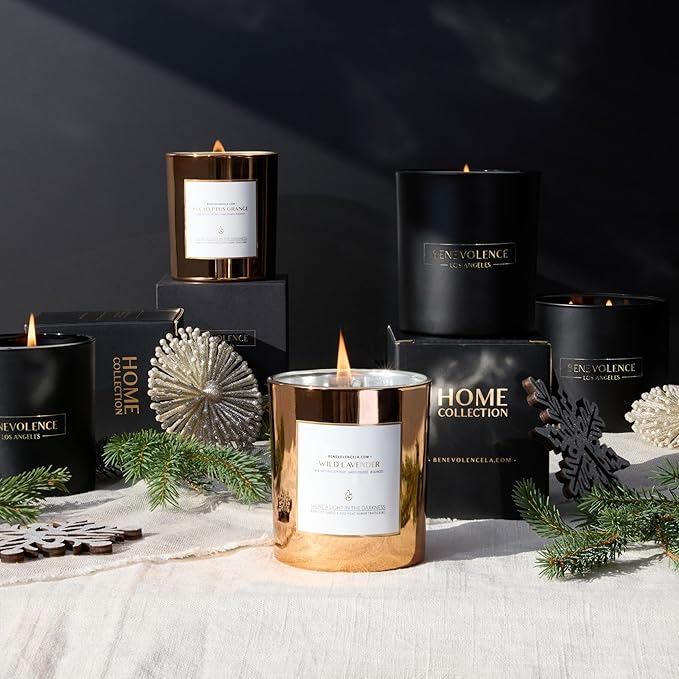 Benevolence LA Wild Lavender Wood Wick Candle | Soy Christmas Scented Candles for Home | Holiday Candle Gifts for Women and Men | Home Fragrance | Aromatherapy | Bathroom Freshener | 8oz, 45 Hour Burn