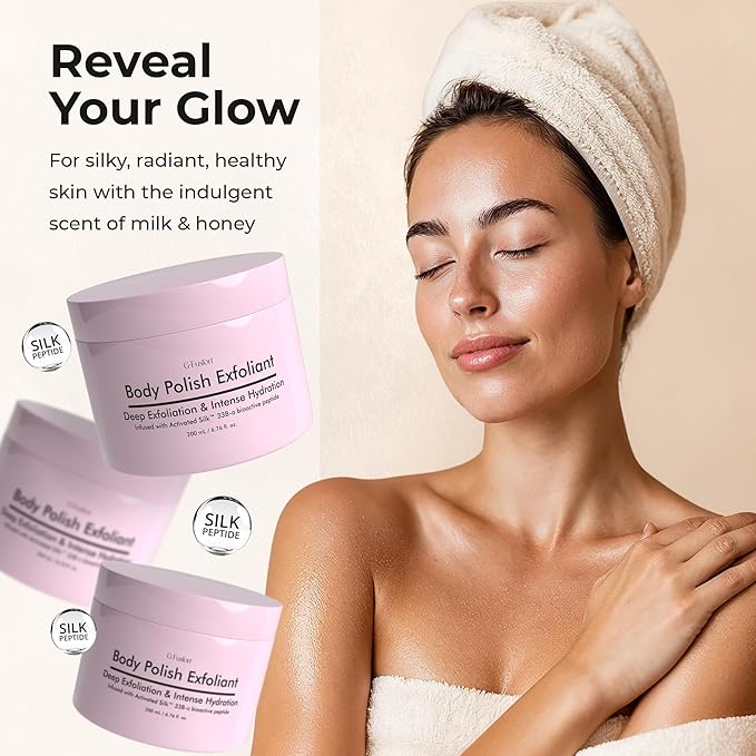 Silk Peptide Body Polish Gentle Exfoliant - Honey & Coconut Body Scrubs with Shea Butter, Exfoliants & Hydrating Oils for Smooth, Glowing Skin – Deep Moisturizing & Radiance Boosting Formula