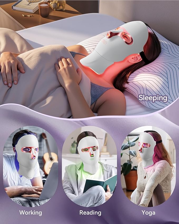 FOLOKE LED Light Therapy Mask Skin Care Mask, LED face & neck Red 630±5nm & NIR 830nm Wavelength,USB C Rechargeable for Home Use Working Travel Yoga (Sakura Pink)