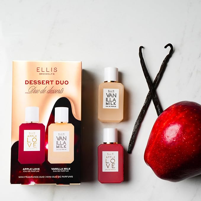 Ellis Brooklyn DESSERT DUO Eau de Parfum Set - Apple Love & Vanilla Milk - 2 x 7.5ml - Gourmand Apple, Peach Skin & Plum Blossom + Vanilla, Cocoa Shell & Sandalwood - Long Lasting Perfumes for Women