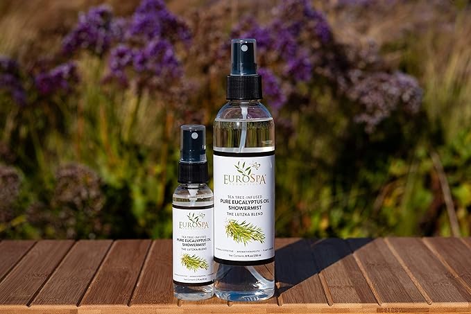 EuroSpa Aromatics Pure Eucalyptus Oil ShowerMist and Steam Room Spray, All-Natural Premium Aromatherapy Essential Oils - Tea Tree Infused, 2oz, 2 Pack