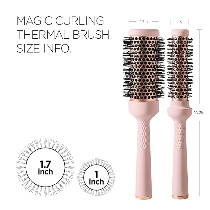 Magic Curling Round Brush Set (1&1.7Inches), Cut Drying Time, Self-Standing Round Brush, Great Blowout,Ceramic Coated Barrel,Quick Styling,Blowout Volume,Ionic Thermal Barrel, Wave Styler
