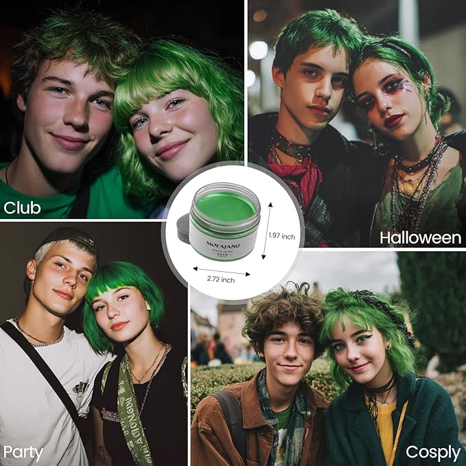 Green Temporary Hair Color Wax - SOVONCARE Washable Hair Dye for Men & Women, All-Day Hold Disposable Hair Styling Clays for Party, Cosplay & Daily 4.23 oz