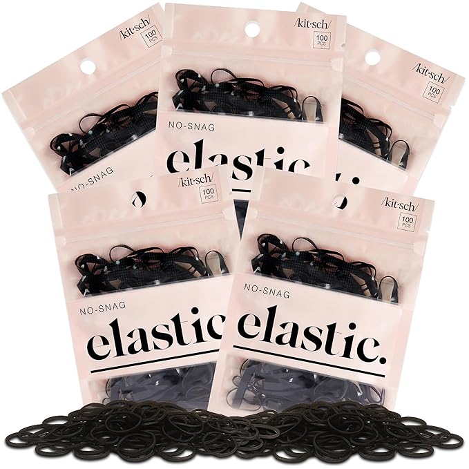 Kitsch Hair Ties No Damage for Kids, Teens and Women - Rubber Bands for Hair Styling | No Snag Hair Elastics | Daily Hair Accessories | Ideal Gifts for Women - 500pcs (Black)