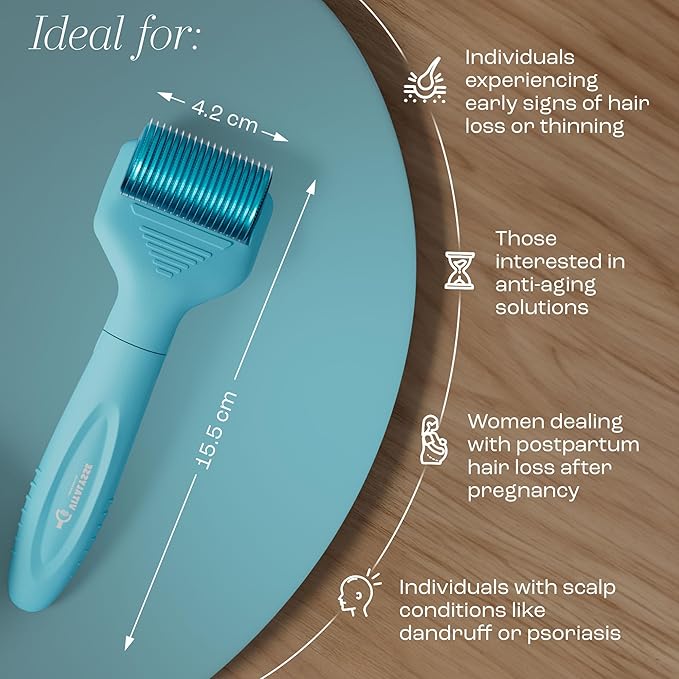 Scalp Derma Roller โ 0.25mm Microneedling Tool for Hair & Scalp โ 1200 Titanium Needles, Replaceable Head, CE Certified โ Hair Care for Men & Women โ Proudly Canadian