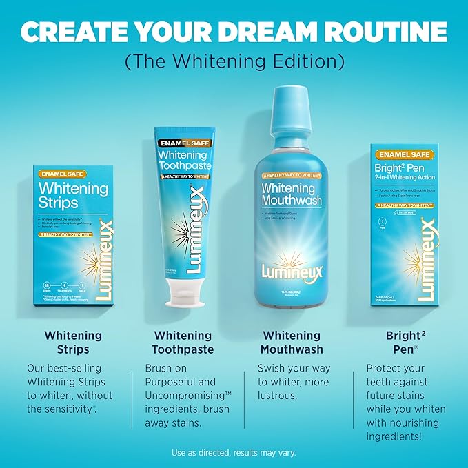 Lumineux Whitening Starter Set – Peroxide Free - Enamel Safe for Whiter Teeth – Includes 7 Whitening Treatments & 2 Pack Whitening Toothpaste, Fluoride Free & Dentist Formulated