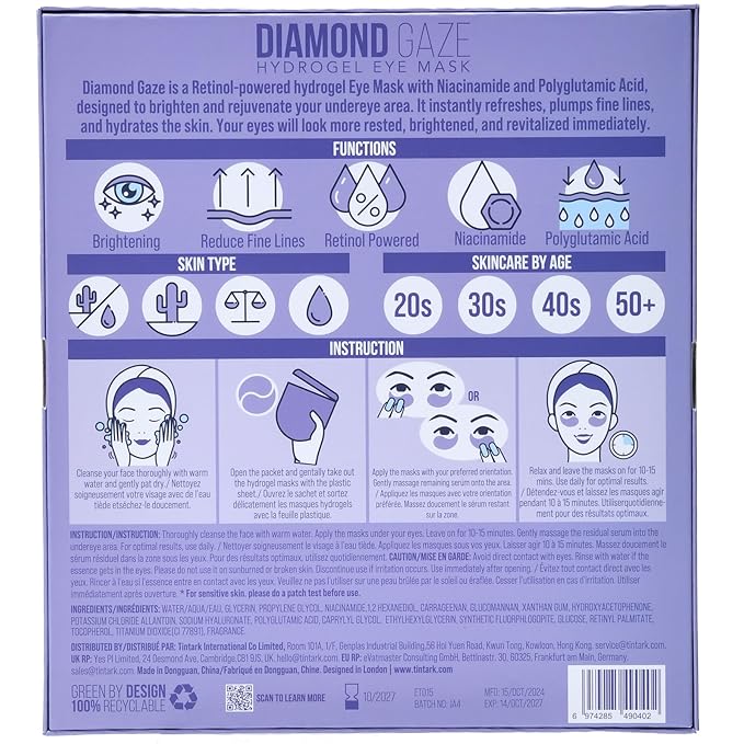 DIAMOND GAZE Firming Hydrogel Eye Patches 28 Pairs, 5-Min Retinol & Niacinamide Eye Masks to Smooth and Brighten, Reduce Fine Lines & Dark Circles, Relaxing Gifts for Her Holiday Set