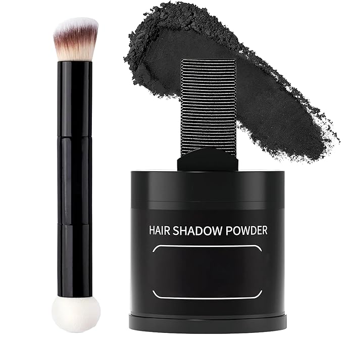 Gowwim Root Touch up Powder, Instantly Gray Hair Cover up Hairline Powder for Women & Men Waterproof and Sweatproof Root Cover Up Long-Lasting for Thinning & Loss Hair (Black6, 10G+1)