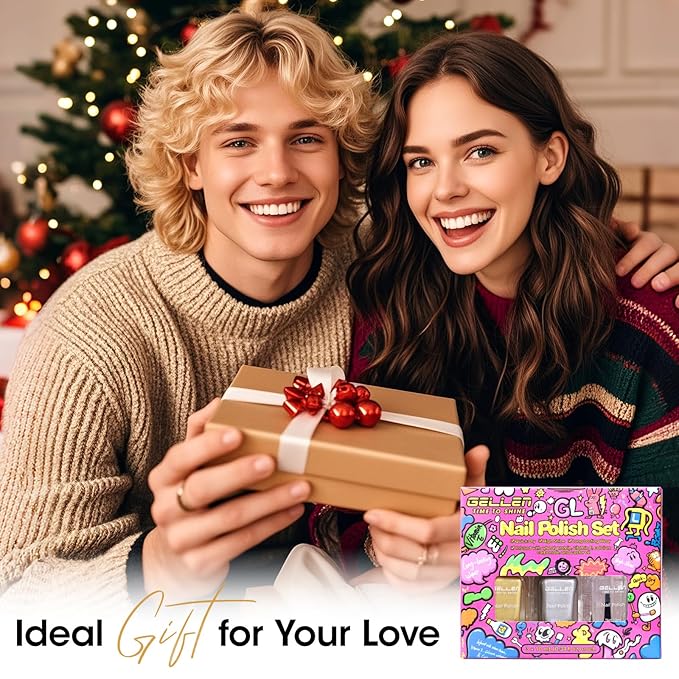 GELLEN Metallic Nail Polish Set, Gold Silver Chrome Mirror Nail Polish with 3-in-1 Base Coat Top Coat Strengthener Polish, Air Dry Nail Lacquer for Finger Toe, Christmas DIY Manicure Gift