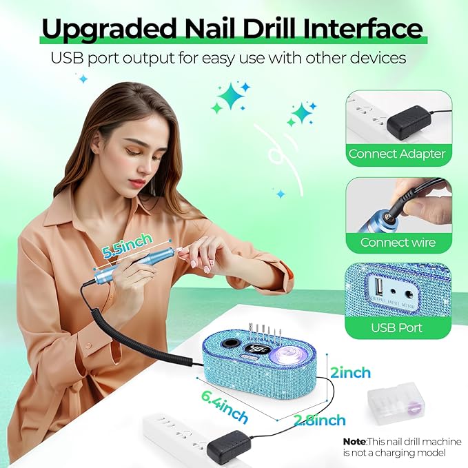 Electric Nail Drill Professional: Shiny 40000RPM Electric Nail File Kit E File Nail Drill Machine with LCD Display for Acrylic Gel, Manicure Pedicure Polishing Grinder for Salon Home, Diamond