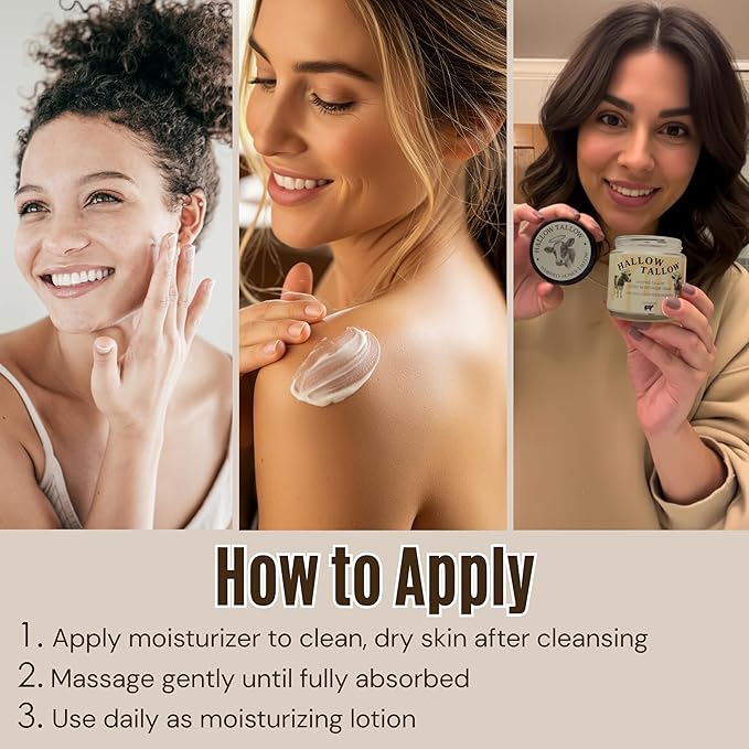 Hallow Tallow Whipped Beef Tallow Moisturizer – 100% Grass-Fed & Finished Tallow Balm with Manuka Honey, Jojoba & Olive Oil, Calendula Extract – Natural Hydrating Face & Body Cream, 4oz