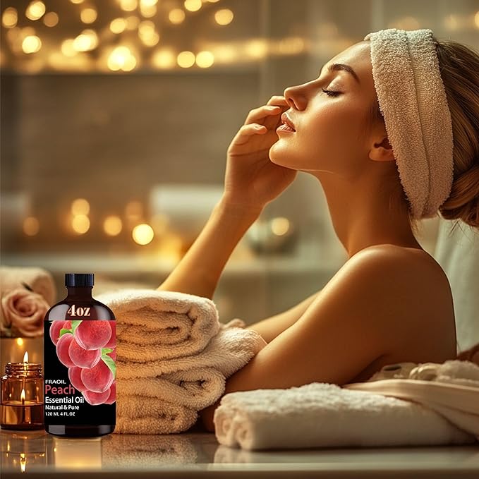 Peach Essential Oil, Peach Oil 4 Fl Oz 120ML for Diffuser Humidifier Yoga Cleaning DIY Candle Soap Making Perfume Gift for Women Essential Oils