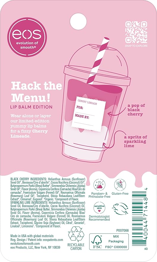 eos Flavor Lab Secret Menu Lip Balm - Cherry Limeade, Limited-Edition, Moisturizing, Hydrating for Dry Lips, Variety Pack, 0.14 oz, 2-Pack