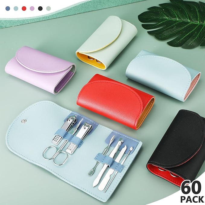 60 Sets Travel Manicure Set Professional Nail Set 7 in 1 Stainless Steel Manicure Kit Grooming Kits Nail Care Tools with Care Tools Beauty Scissors Tweezers Gifts for Christmas(Bright Color)
