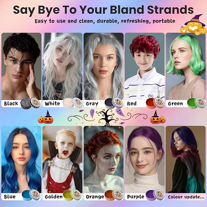 4 Colors Temporary Hair Color Wax for Kids, Blue Green Gray White Hair Styling Mud, Washable Style Dye for Girl Boy Teens, DIY Instant Hair Coloring Gel Cream for Cosplay Halloween Children's Day