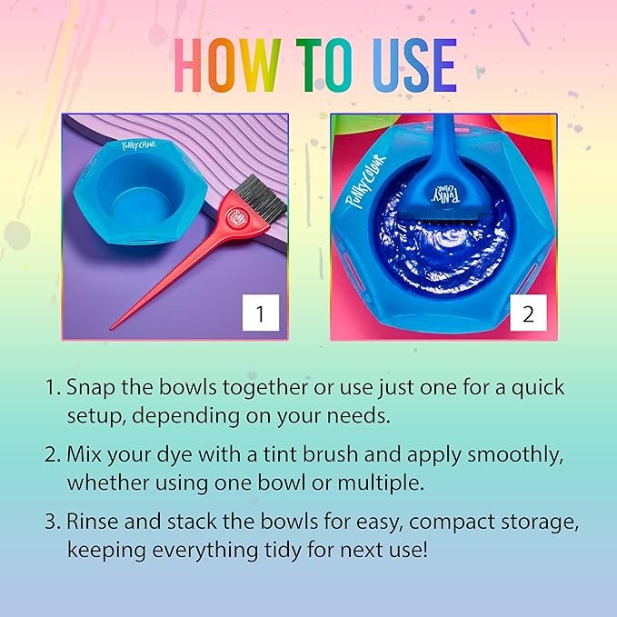 Punky Rainbow Tint Hair Dye Brush and Bowl Set - Multi-Color Hair Coloring Kit with Dye Mixing Bowls & Brushes, DIY Dyeing & Bleaching for Salon & At-Home Use