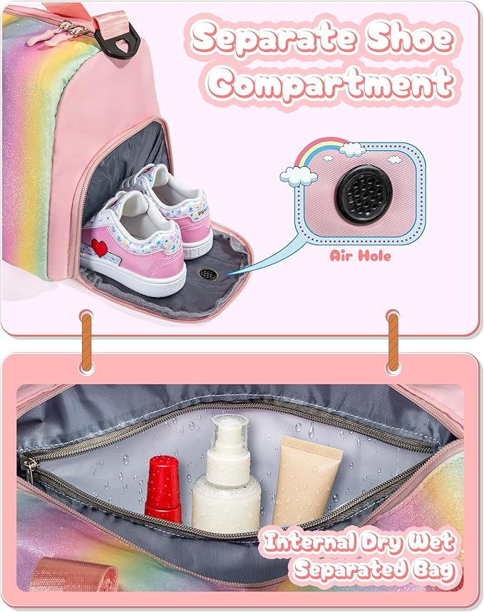 8 Year Old Girl Birthday Bift-Girl Gym Bag with Shoe Compartment, Kid Personalized Weekender Overnight Bags, Initial Travel Tote with Makeup Pouch, Gift Ideas for Niece Sister (Letter O)