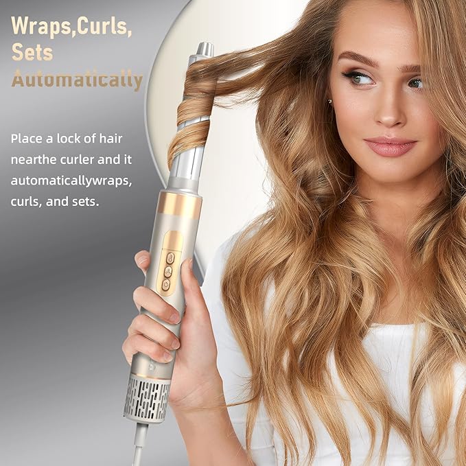 6 in 1 Hot Air Brush & Hair Dryer–High-Speed Hair Dryer Brush with Auto Wrap Curlers, Hot Air Styler Wrap Fast Drying & Frizz-Free Styling, No Heat Damage, Volumizing with Travel Bag