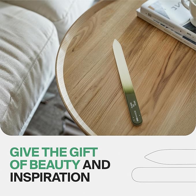 GERMANIKURE Czech Crystal Glass Nail File 3 Pack in Suede Sleeves - Professional Manicure & Pedicure Products for Smooth Easy Shaping of Natural Nails - Ideal Nail Care Gift