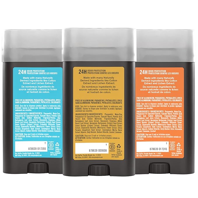 Every Man Jack Men's Deodorant Variety Set - Includes 3 Full-Sized Aluminum Free Natural Deodorant Sticks - Coconut + Driftwood, Citrus + Eucalyptus, Amber+ Sandalwood - 3oz (3 Pack)