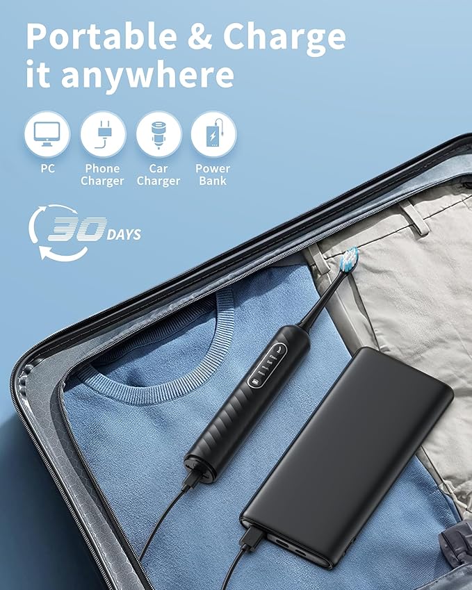 Electric Toothbrush with Water Flosser – 2-in-1 Teeth Cleaning Kit, Electric Toothbrush and flosser Combo,Toothbrush with 3 Cleaning Modes, Portable Water flosser Design for Home & Travel (Black)