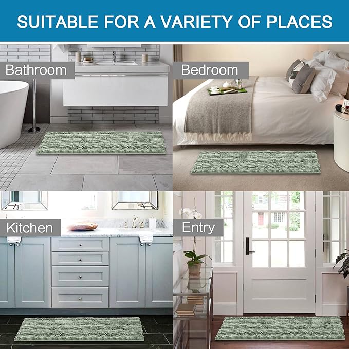 H.VERSAILTEX Bathroom Rugs Bath Mat Runner Rug Non Slip Kitchen Rug Extra Long Bath Rug Runners Oversized 59" x 20" Absorbent Washable Dry Fast Plush Area Rug for Bathroom/Bedroom - Sage