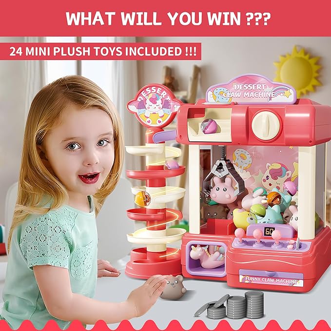 Claw Machine for Kids, Mini Vending Machine Toys for Girls, Arcade Game Toy for Ages 8-13, Electronic Claw Game Machine for Party with Lights Sound, Birthday Gifts for Ages 4+