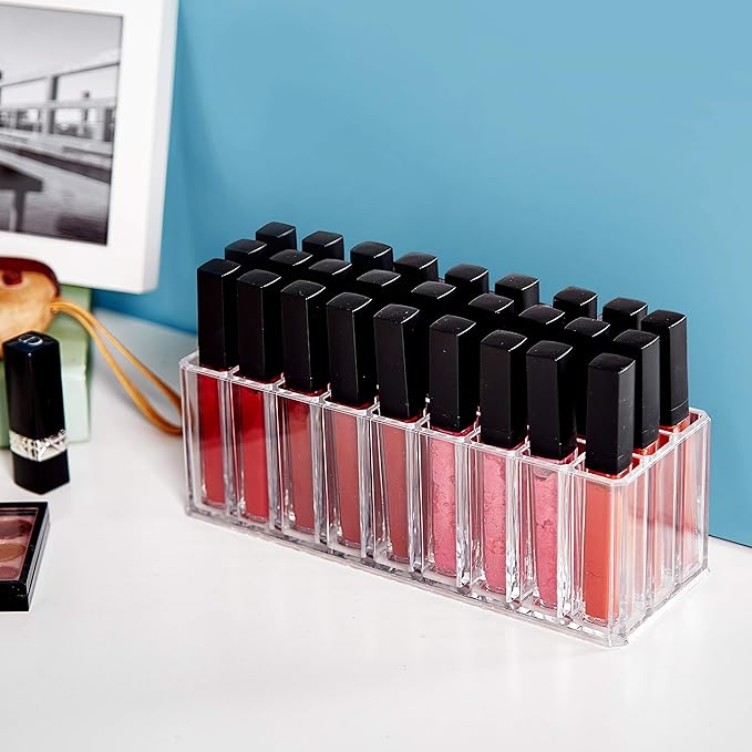 FAJ Eyeshadow Palette Lipgloss Organizers, Acrylic Makeup Holder for Vanity, Drawer Storage, Cosmetics Pallets Countertop Clear Storage (27 spaces)