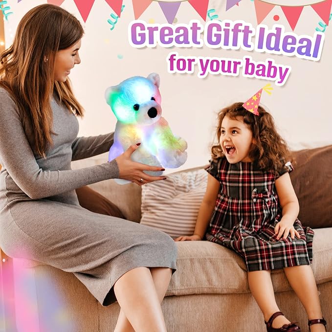 BSTAOFY Glow Polar Bear Light up Stuffed Animal LED Night Light Bear Soft Plush Toy Adorable Birthday Mother's Children's Day Valentines for Toddler Kids, White, 9.5''
