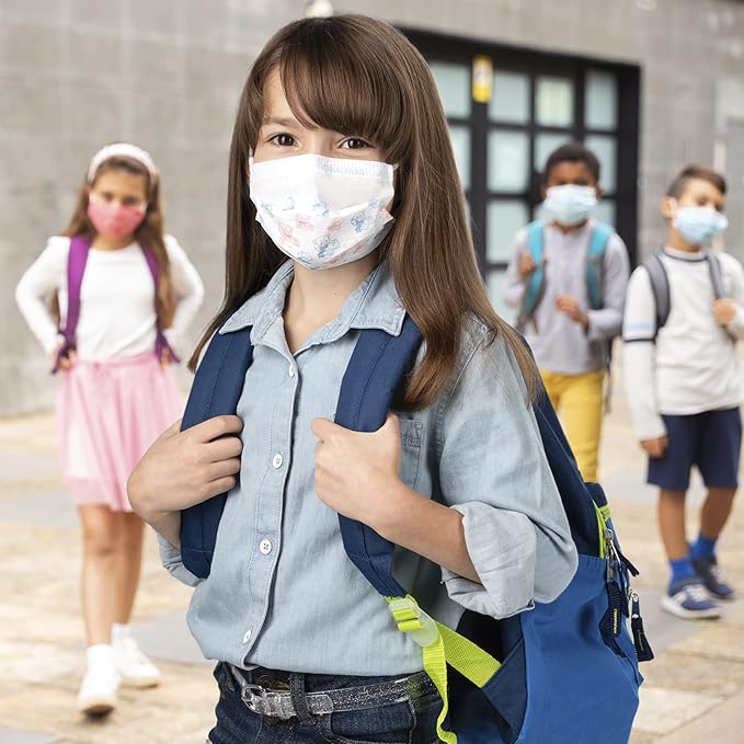 HALYARD Disposable Child's Face Mask with SO SOFT Earloops, Pleat-Style, Teddy Bear, 47359