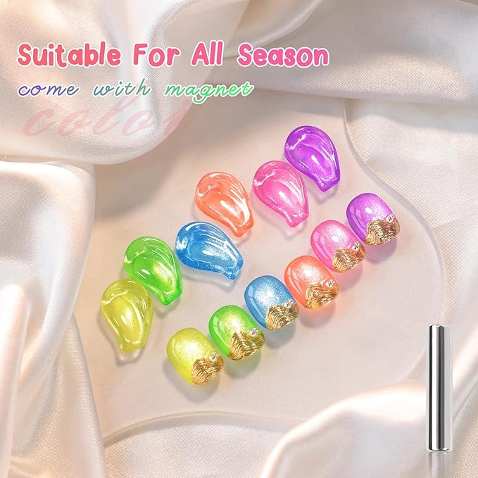 Double Rhythm Cat Eye Gel Nail Polish Set of 6 Same Color Same Bottle 0.5 Oz Shimmer Glitter with Magnet Holographic Reflective Magnetic UV Polish Kit at Home (Neon Orange Red Blue Green-T6-34)