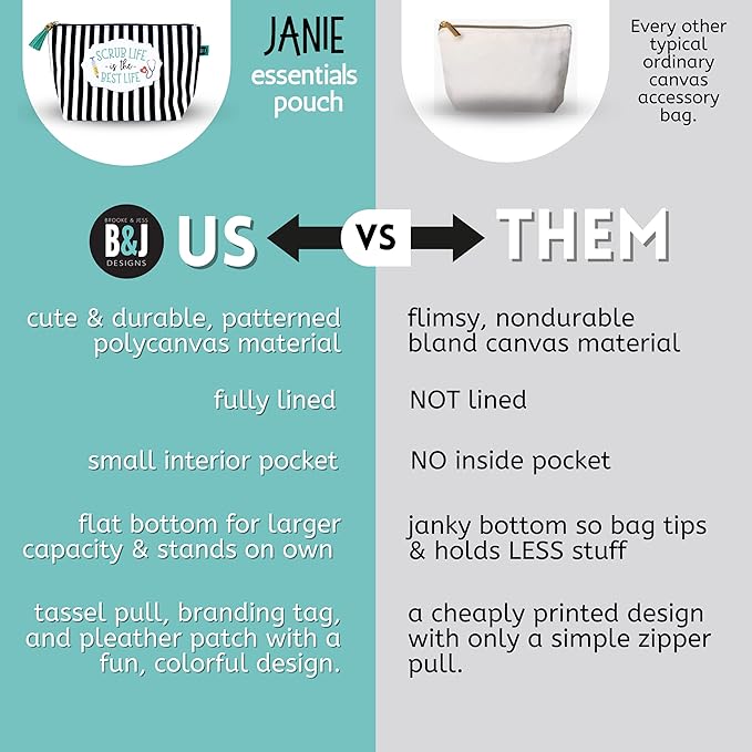 Brooke & Jess Designs Scrub Life Pouch Gifts for Women Striped Makeup Bags Cosmetic Bag Travel Toiletry Makeup Pouch Pencil Bag with Zipper Best Birthday Nurse Gifts