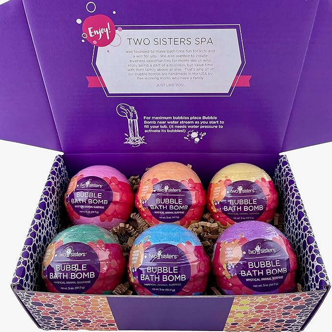 Mystical Bath Bombs for Girls and Boys with Surprise Toys Inside (6 Pack) - Large Bubble Bath Bombs for Kids - Fruity Scents, Fizzies, Made in USA, Mystic Animal - Ideal Holiday Gift by Two Sisters