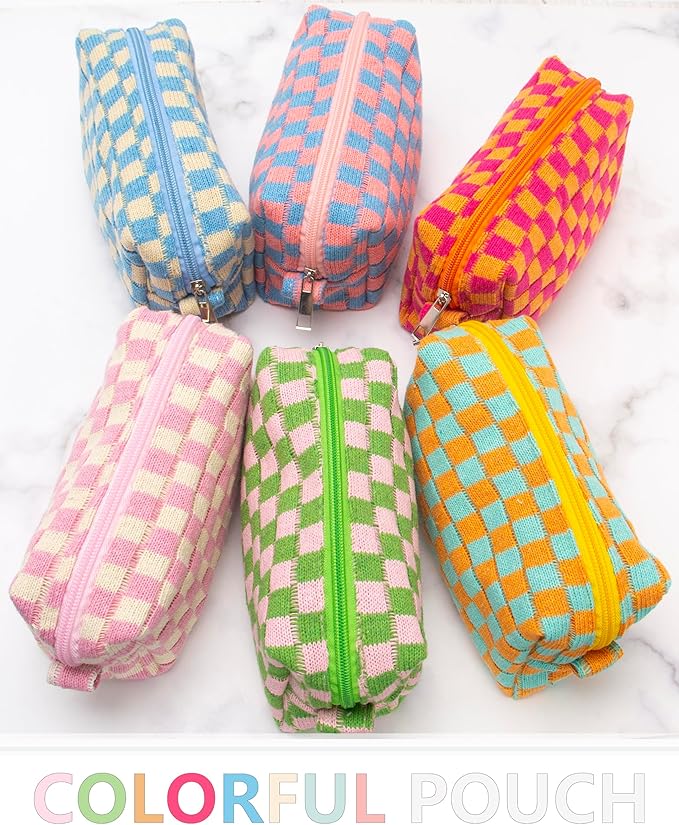 PAZIMIIK 2PCS Checkered Makeup Bag for Purse Portable Zipper Make Up Pouch Small Cosmetic Case for Travel Accessories Pink Green