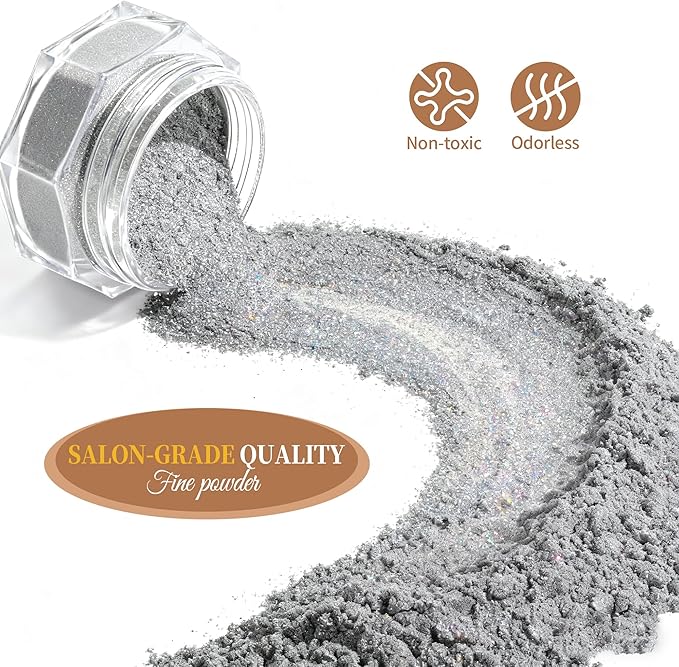 Artdone 16 Colors 0.5gram Chrome Nail Powder, Iridescent Aurora Chameleon Powder Metallic Mirror Effect Pigment Pearlescent Mermaid Pearl Glitter Dust Kit, Nail Art Decoration, Resin Craft