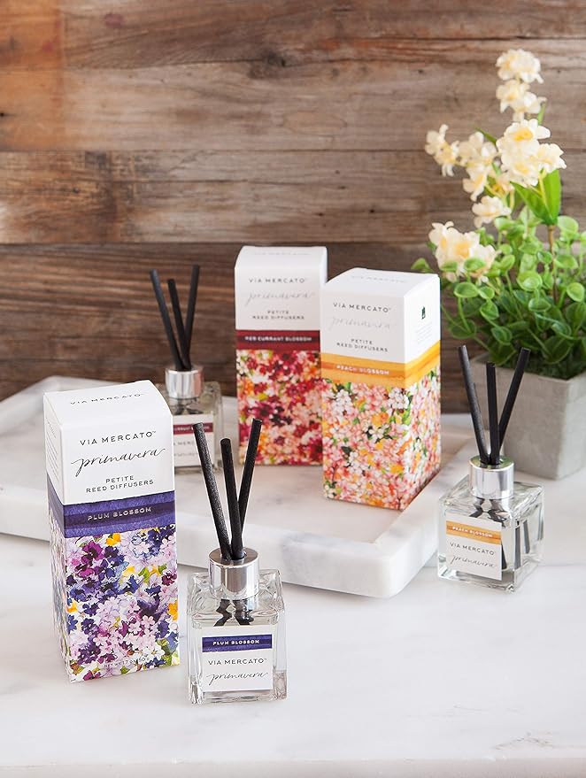Via Mercato Primavera Spring Collection, Petite Reed Diffuser, Plum Blossom, 50 Gram
