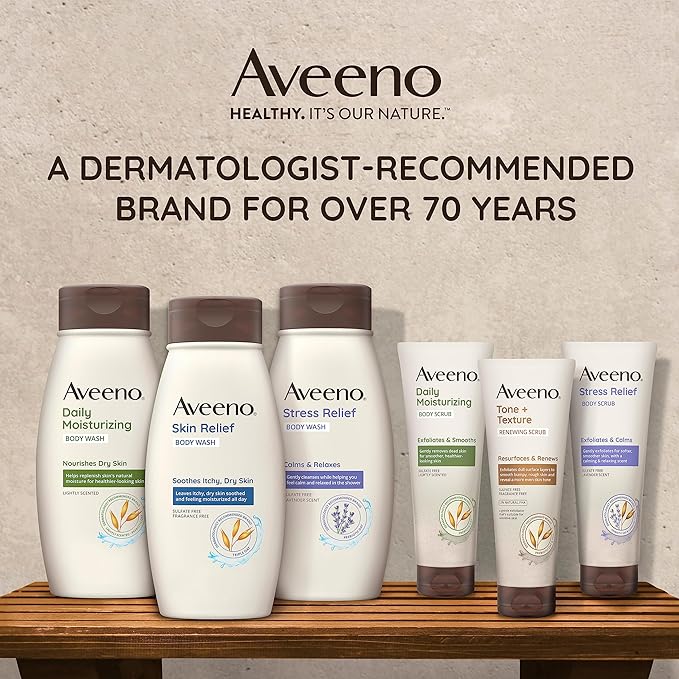 Aveeno Stress Relief Body Wash for Women, Calming Lavender Scent & Prebiotic Oat, Cleanser for Sensitive Dry Skin, Paraben, Dye & Soap-Free, 33 Fl Oz