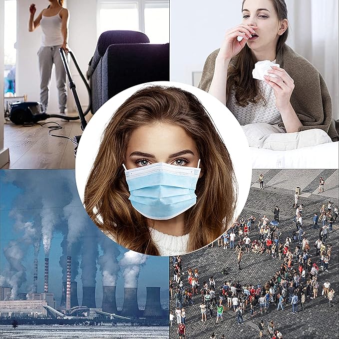akgk Disposable Face Masks 100Pcs, Blue Face Mask, 3 Ply Disposable Mask with Elastic Earloops