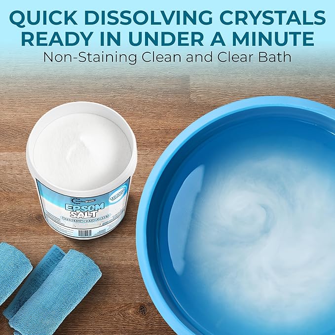 TradeGrade Epsom Salt – Pure Magnesium Sulfate for Soaking & Relaxation – Muscle Recovery, Wellness & Stress Relief – Includes Bucket with Scoop (1 Gallon)