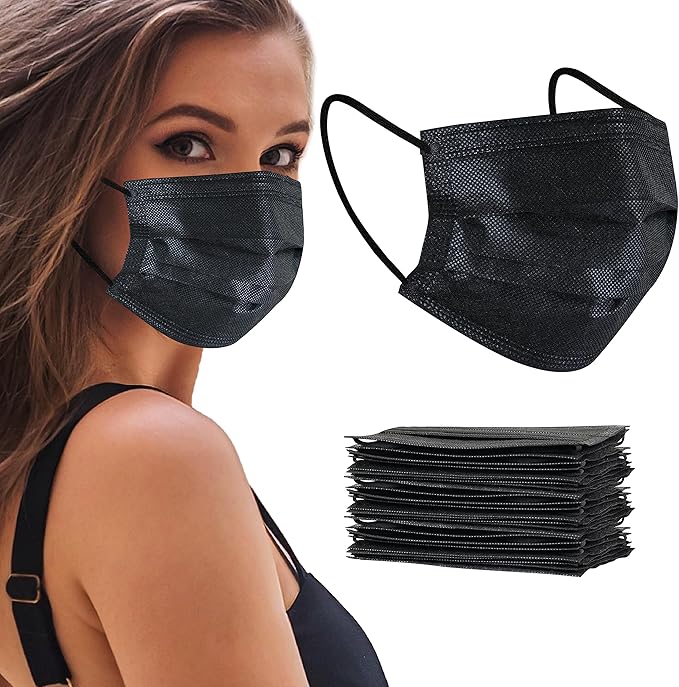 akgk 50Pcs Disposable Face Masks, 3 Ply Disposable Masks, Black Face Mask