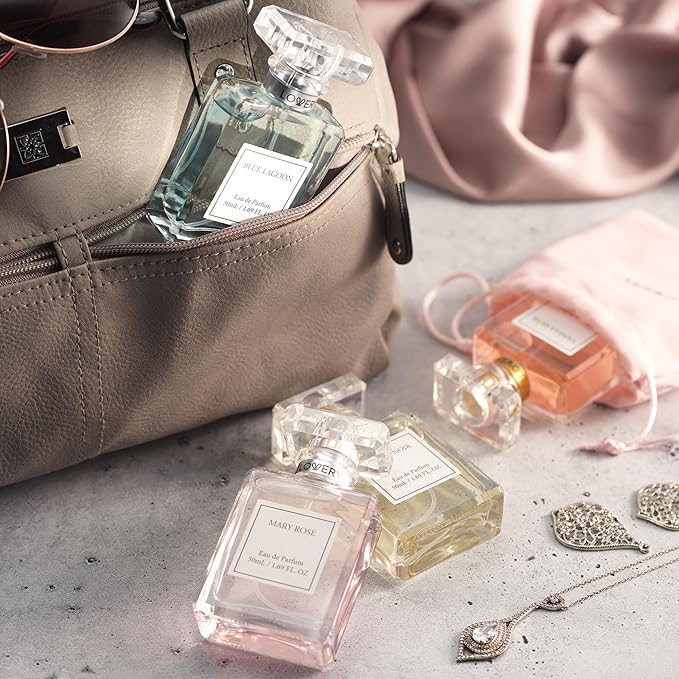 Christmas Gifts for Women, Perfume for Women, Women's Perfume Gift Set - 4pc Sampler With Vanilla Musk, Amber Noir, Blue Lagoon & Mary Rose Fragrances - Large Bottle of Floral Parfum Made in France