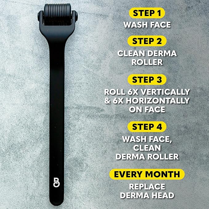 Beard Club Premium Derma Roller, Cleansing Spray & Replacement Head for Face, Body and Scalp - Microneedling Hair & Beard Roller for Men and Women with 540 Titanium Microneedles