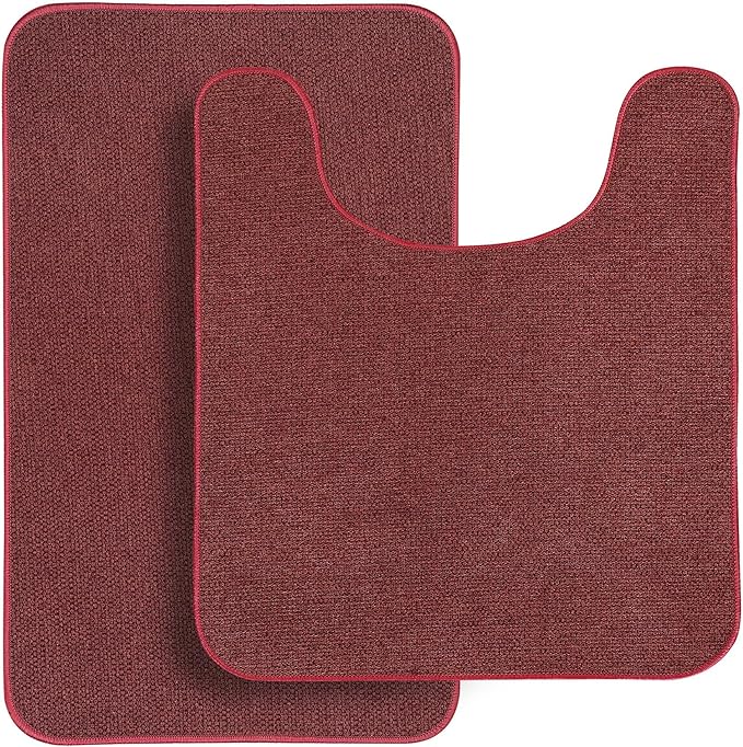 Christmas Bathroom Rugs Set 2 Pieces,Thin Bathroom Mats,Toilet Rugs,Quick Dry,Non-Slip,Machine Washable,Low Pile,Absorbent Bath Mats,Shower,Sink,Home Decor Accessories.Red,1'5"x2'3"+1'8"x2" U Shape