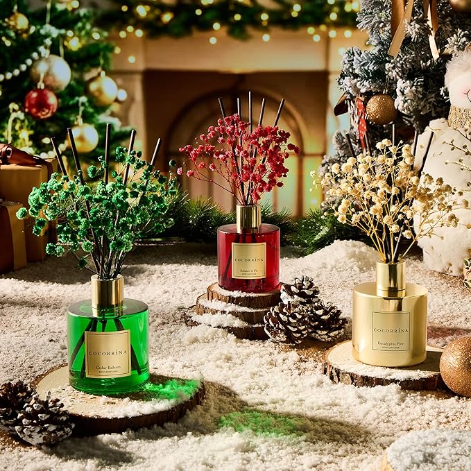 COCORRÍNA Reed Diffuser - Eucalyptus Pine Diffuser with 8 Sticks Home Fragrance Christmas Reed Diffuser for Bathroom Shelf Decor Home Decor