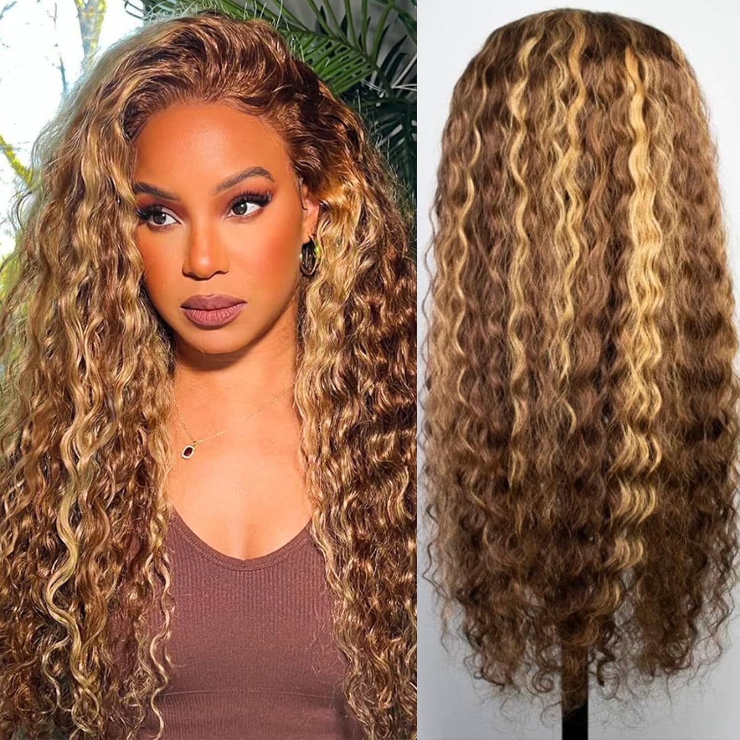 Display of natural human hair wigs and clip-in extensions under bright light — hairstyle transformation concept.