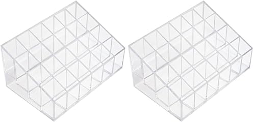 Transparent Cosmetic Makeup Organizer Clear 24 Lattices Lipsticks Cosmetic Lotion Makeup Organizer Storage Display Holder Stand (Pack of 2)