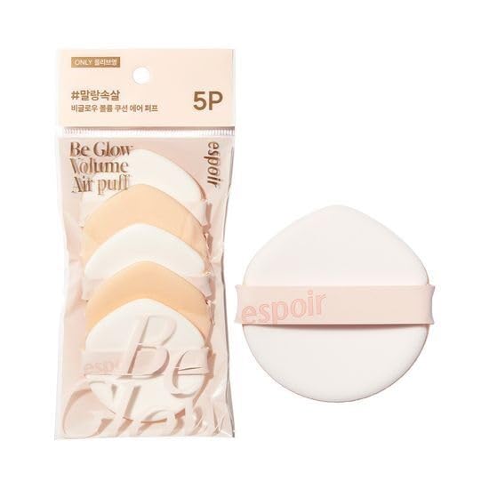 Espoir Be Glow Air Puff 5pc | Soft & Smooth Sponge Applicator for Flawless and Easy Makeup, Suitable for Cushion and Liquid Foundation, Cream, Powder, Concealer, Round Shape, Korean Base Tools