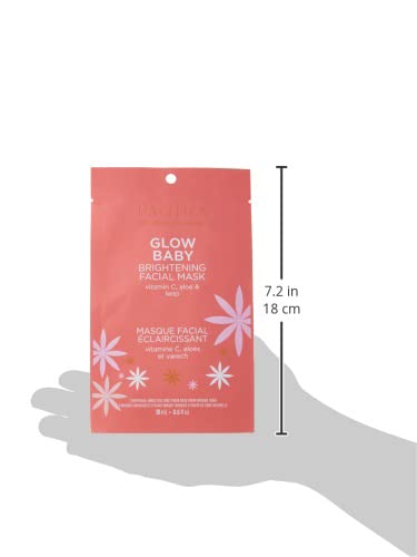 Pacifica Beauty, Glow Baby Brightening Face Mask, Sheet Mask, Skincare, Vitamin C, Aloe, Kelp, Brightening, Glowing Skin, Dullness, Fine Lines, Dark Spots, Dry Skin, Vegan & Cruelty Free (Pack of 2)